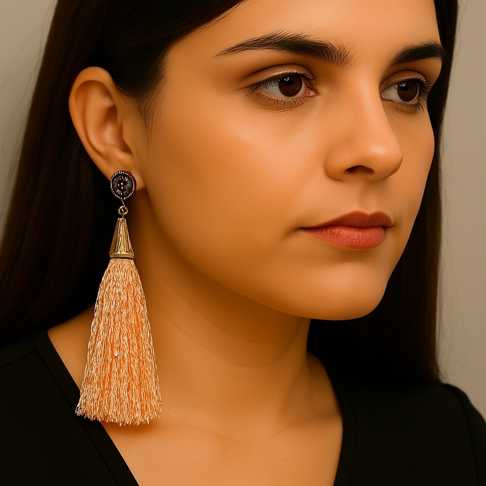 Dressbarn Peach Sequin Tassel Dangle Earrings Gold Tone Nickel Free Jewelry